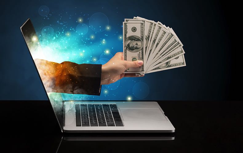 Handing money through the laptop